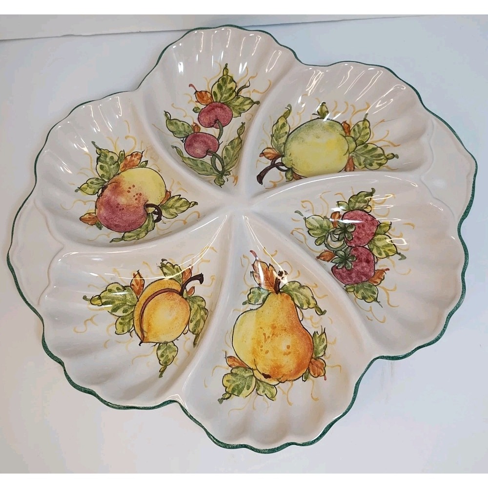 Bellocci‎ Italian Majolica Divided Serving Relish Dish Hand Painted Fruit Italy